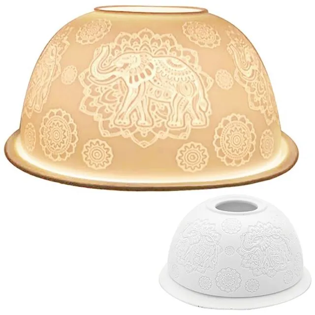 White Dome Tea Light Holder Elephant