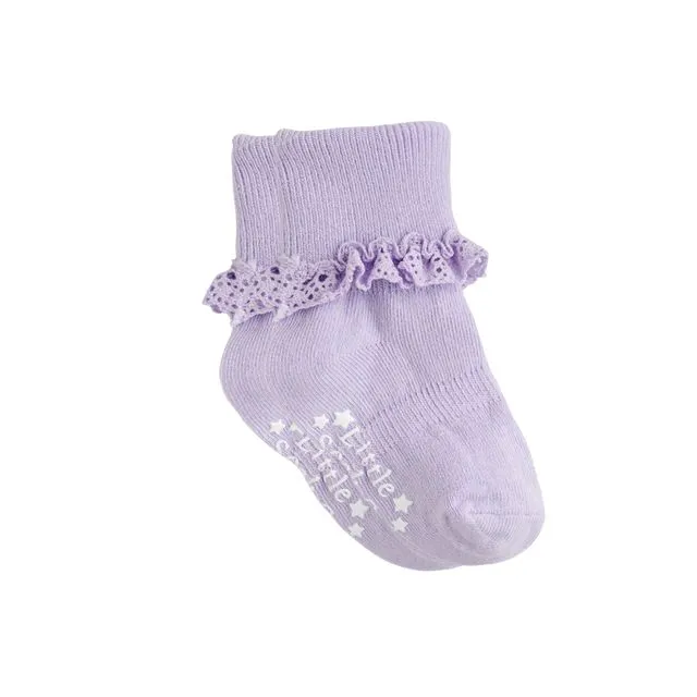 Frilly Non-Slip Stay-On Baby and Toddler Socks - Amethyst 6-12 months