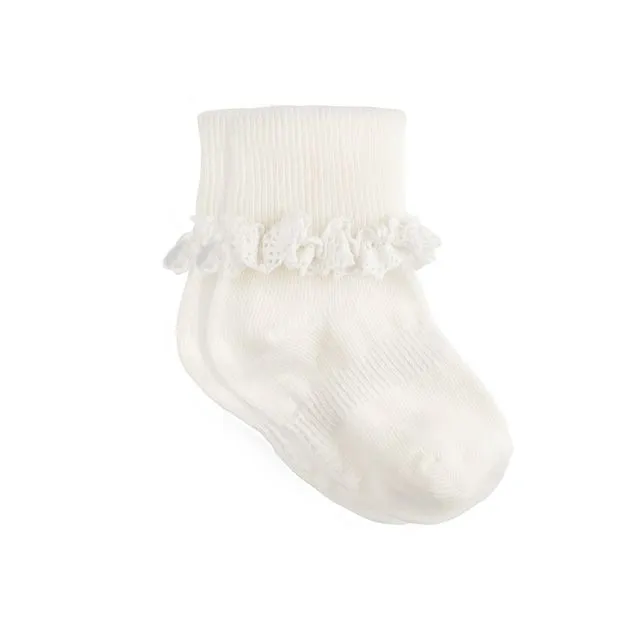 Frilly Non-Slip Stay-On Baby and Toddler Socks - Pearl White 0-6 months
