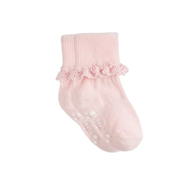 Frilly Non-Slip Stay-On Baby and Toddler Socks -Pink Lemonade 2-3 years