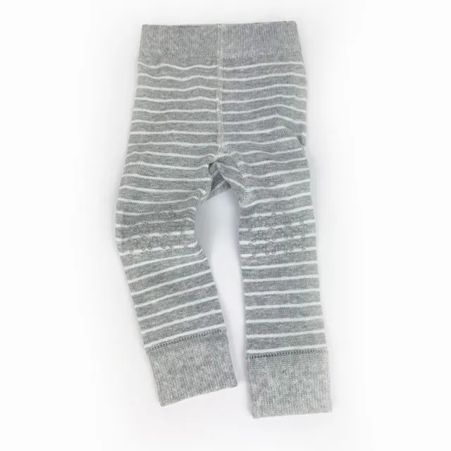 Crawling Baby Leggings with Non-Slip Silicone Knees - Grey Stripe 3-6 months