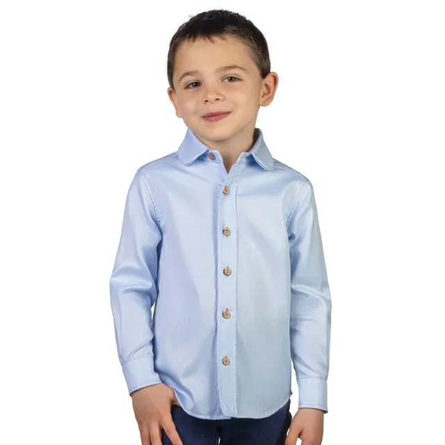 blue dapper button-up shirt