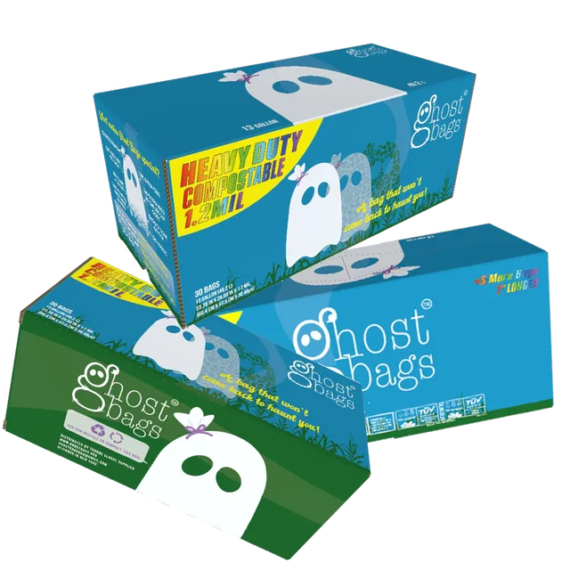 Ghost Bags Compostable Bags 13 Gallon 30count Heavy Duty 1.2MIL Thick DrawString