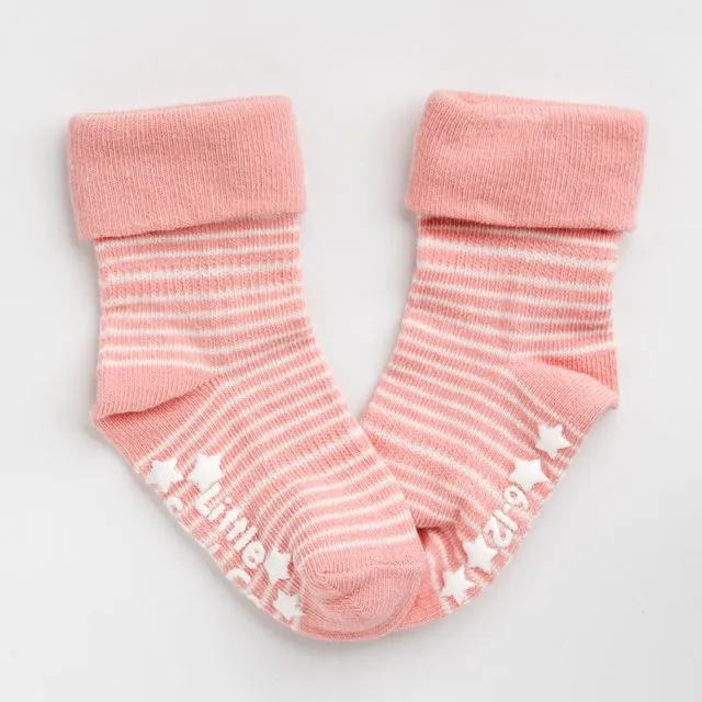 Organic Non-Slip Stay On Baby and Toddler Socks - Blush Stripe 6-12 months