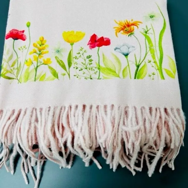 Cashmere Blend scarf handprinted with Wildflowers