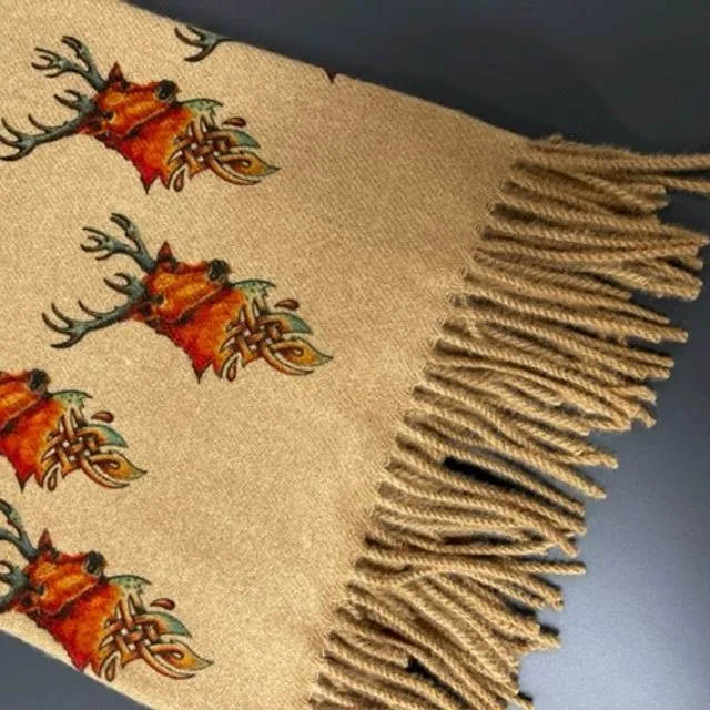 Cashmere Blend scarf handprinted with Celtic Stags