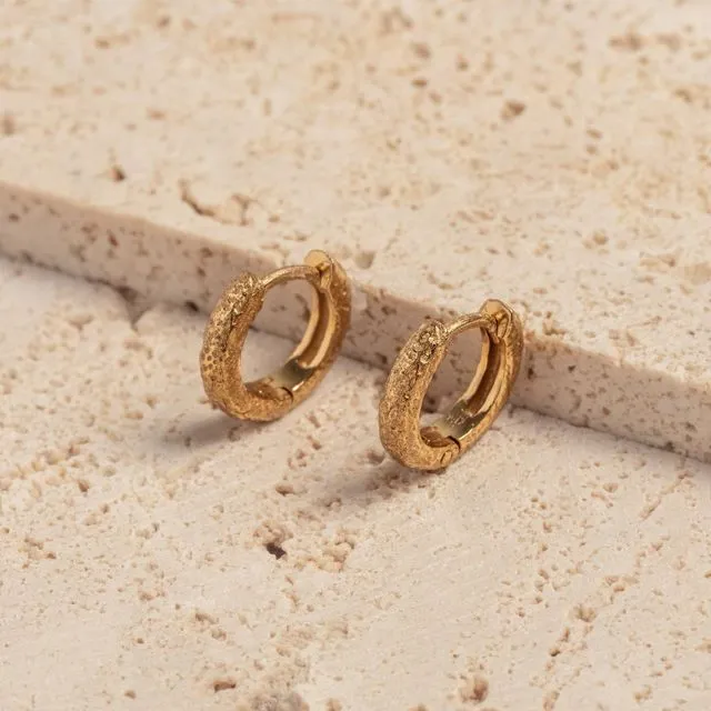 Simple Antique Texture Gold Huggie Earrings