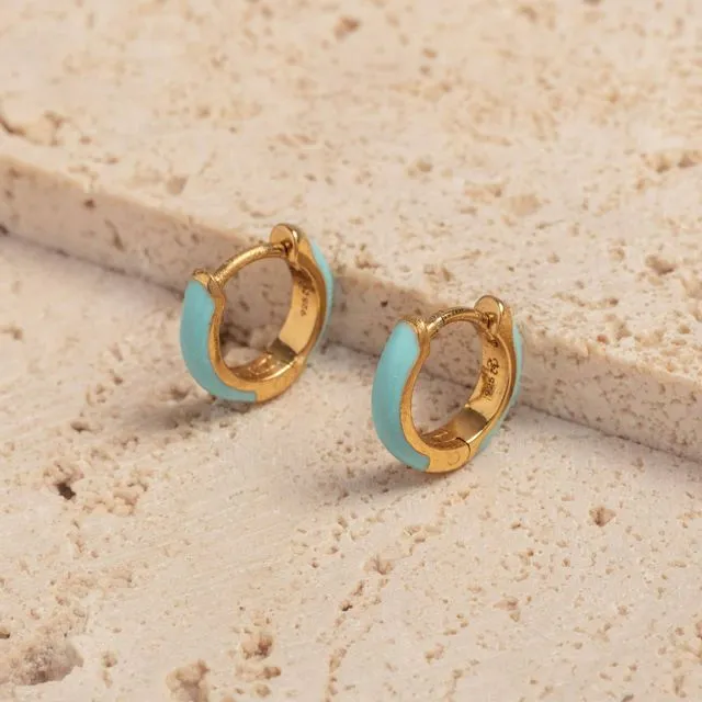 Turquoise Enamel Gold Vermeil Huggie Hoop Earrings