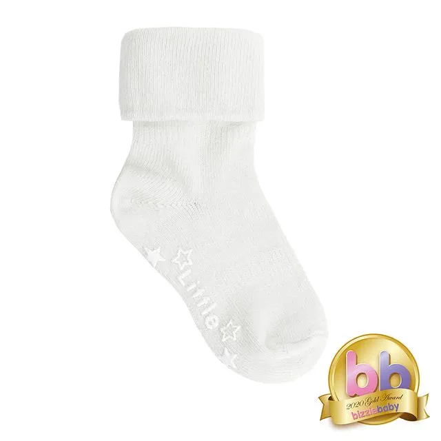 Non-Slip Stay on Baby and Toddler Socks - Plain White 0-6 months