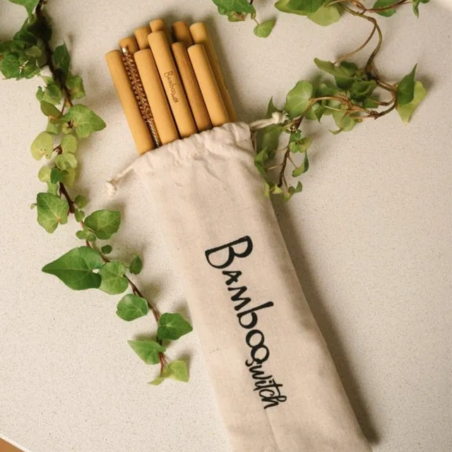 10 Organic Bamboo Straws & Coconut Fiber Straw Cleaner - Regular 20cm