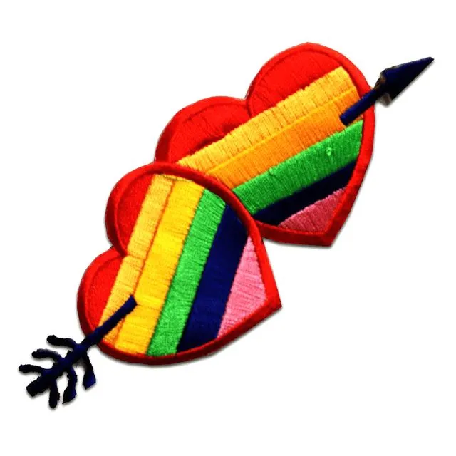 heart rainbow - Iron on patches adhesive emblem stickers appliques, size: 5.31 x 2.24 inches