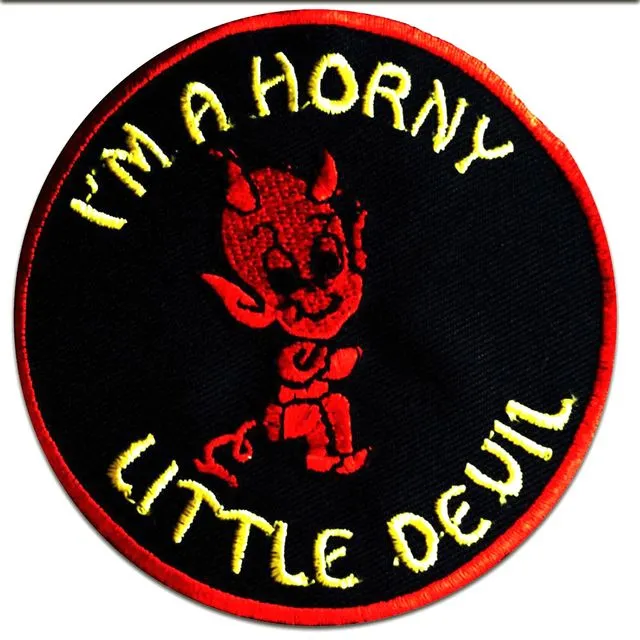 I'm A Horny Little Devil - Iron on patches adhesive emblem stickers appliques, size: 3.35 x 3.35 inches
