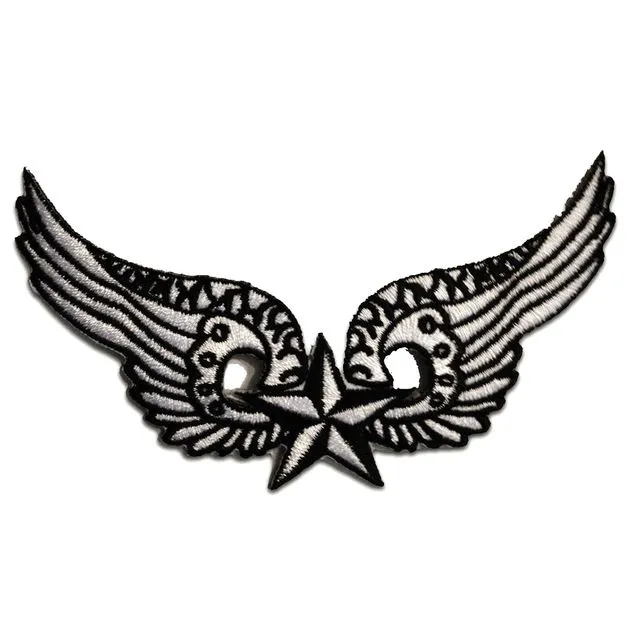 wings with Star - Iron on patches adhesive emblem stickers appliques, size: 4.61 x 2.76 inches