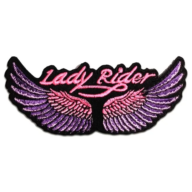 Lady Rider Biker - Iron on patches adhesive emblem stickers appliques, size: 4.33 x 1.97 inches