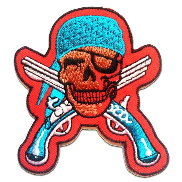 pistols weapon Revolver Pirate - Iron on patches adhesive emblem stickers appliques, size: 3.35 x 3.7 inches