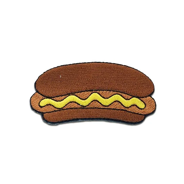 Hot Dog with mustard food Fast Food - Iron on patches adhesive emblem stickers appliques, size: 3.11 x 1.57 inches