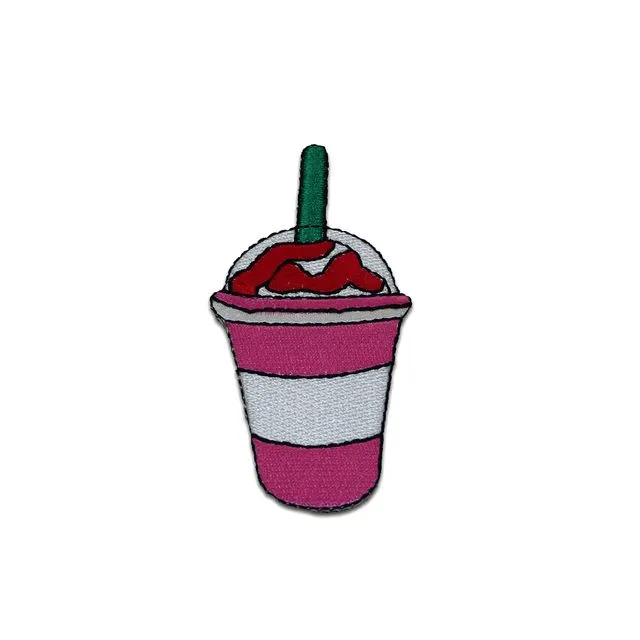 Milchshake drink drinking cup with drinking straw - Iron on patches adhesive emblem stickers appliques, size: 3.58 x 1.69 inches