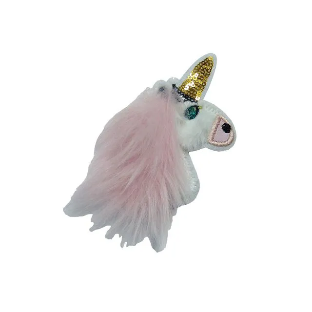unicorn plush mane with sequins - Iron on patches adhesive emblem stickers appliques, size: 4.53 x 2.76 inches