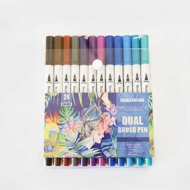 24 Colors Dual Tip Brush Art Marker - Pens Set for Coloring Drawing Calligraphy for adults and kids - School and Art Supplies Back to School