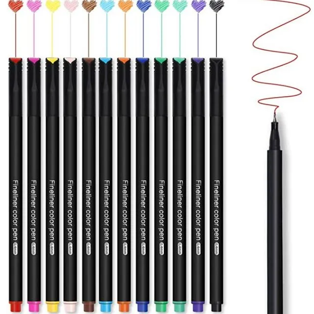 12 Color Fineliner Pens Set, Colored Sketch Writing Drawing Pens for Journal Planner Note Taking and Coloring Book, Art Crafts Scrapbooks