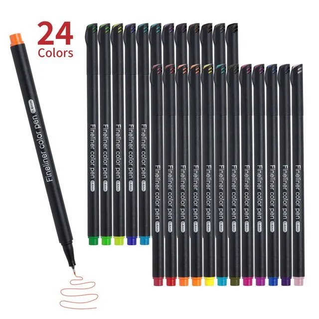 24 Color Fineliner Pens Set, Colored Sketch Writing Drawing Pens for Journal Planner Note Taking and Coloring Book, Art Crafts Scrapbooks