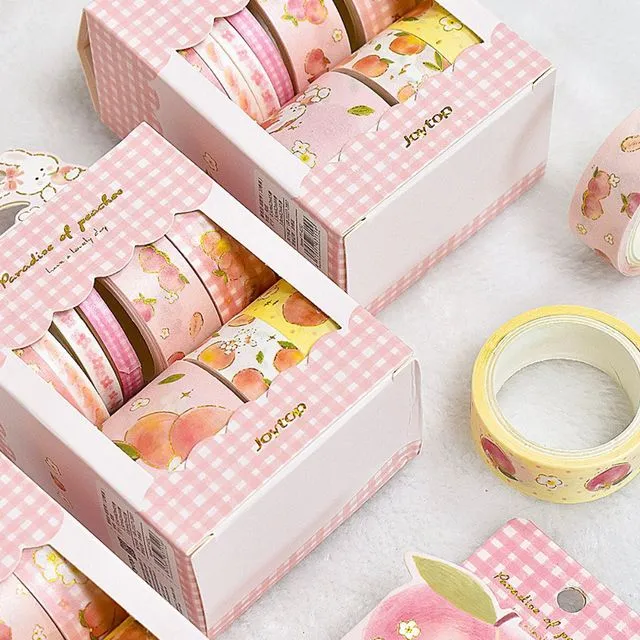 Peach Washi Tape Set 10 Rolls 2meters , Various Widths Pink Masking Tape , Planner Tape Gift Wrap , Journal DIY Tape, Stationery - Strawberry