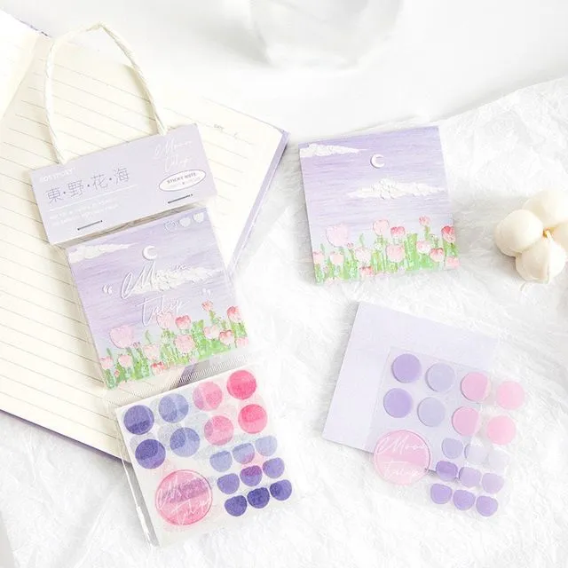 Flower Field Sticky Notes Set - 120 Post Notes 6 PET Stickers and 1 Card for planner, bullet journal, Labels, tags - Craft and DIY - C Flower Diary