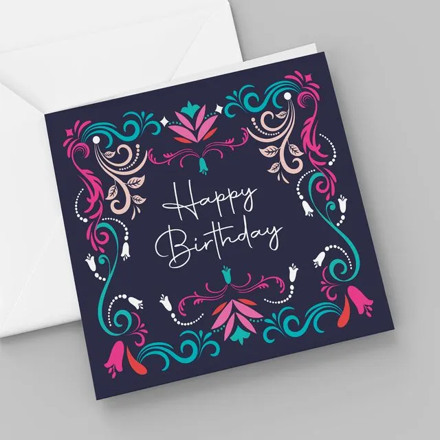 Ornate Swirl Happy Birthday Card