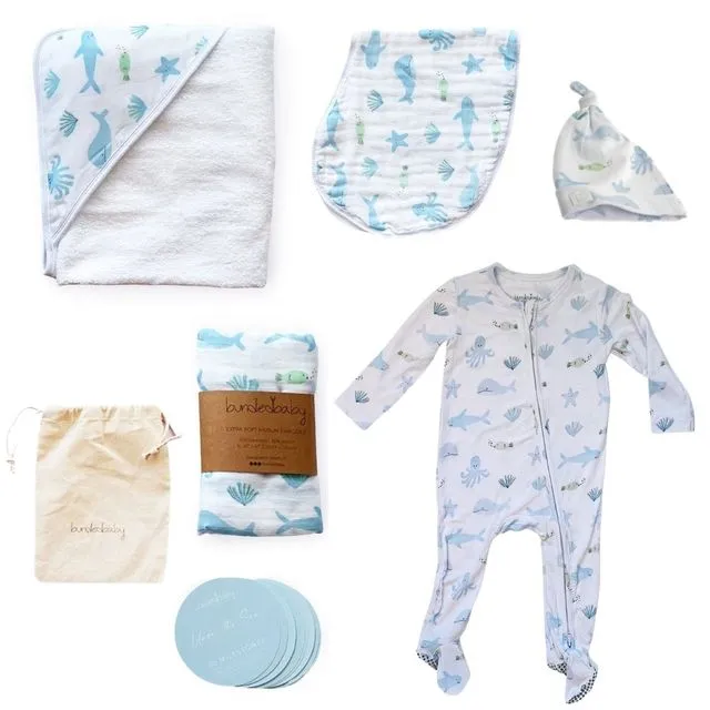 Welcome Baby Gift Box 2 (includes footie size 0-3m) - Under the sea