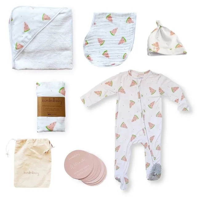 Welcome Baby Gift Box 2 (includes footie size 0-3m) - Watermelon