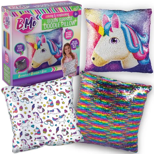 Sequin Unicorn Double Sided Reversible Rainbow Pillow