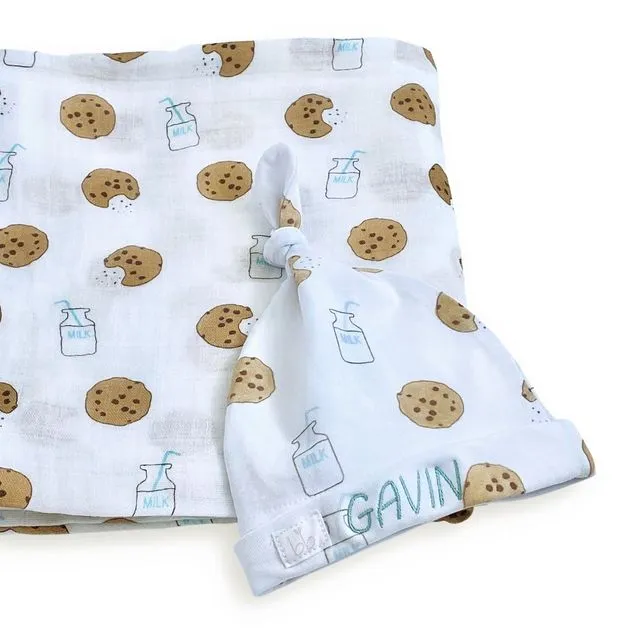 Bamboo Muslin Swaddle Blanket & Topknot Set - Cookie Craze