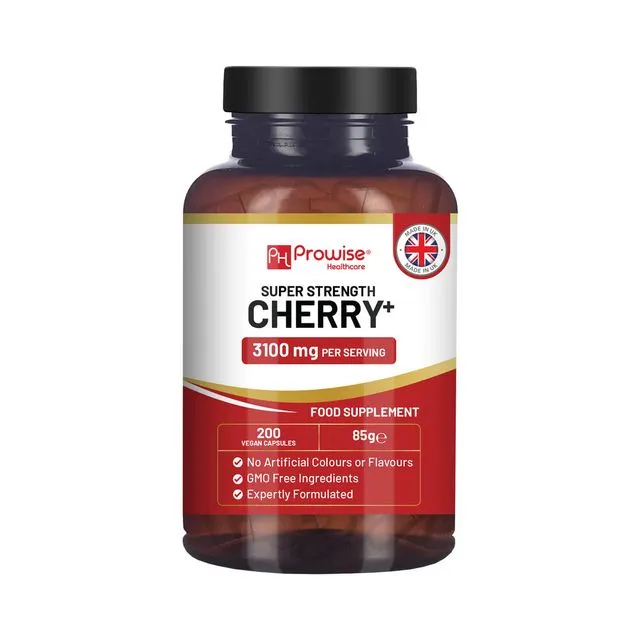 Cherry+ 3100mg Montmorency Cherry Added with Black Cherry I 200 Vegan Capsules Super Strength Formula I For Women and Men l Made in The UK