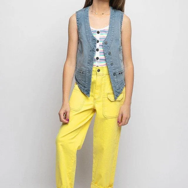 Girls Yellow Contrast Stitch Skater Trouser