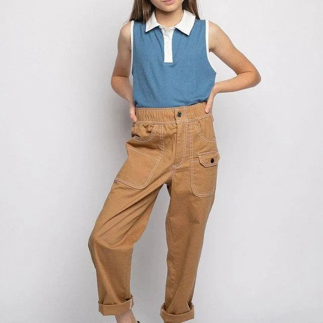 Girls Tan Contrast Stitch Skater Trouser