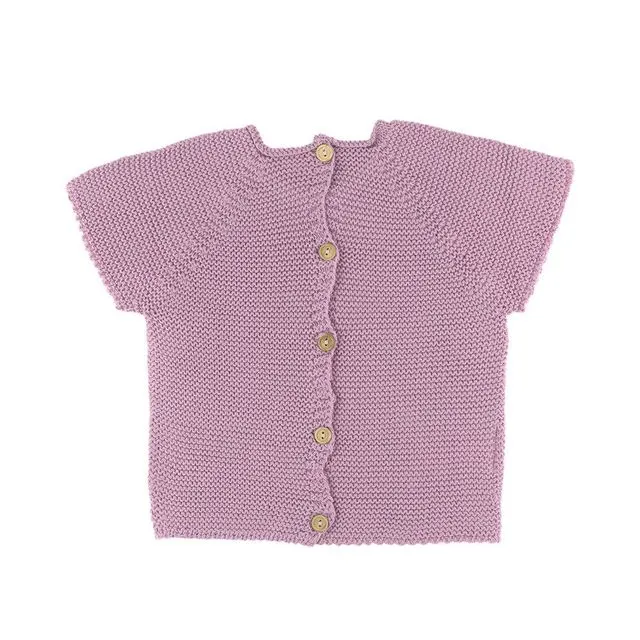 Hydrangea Pink Knit Button Tee