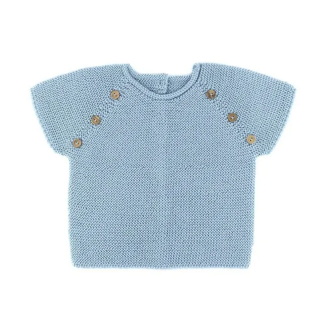 French Blue Knit Button Tee