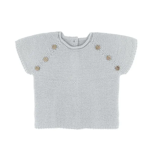 Pearl Grey Knit Button Tee