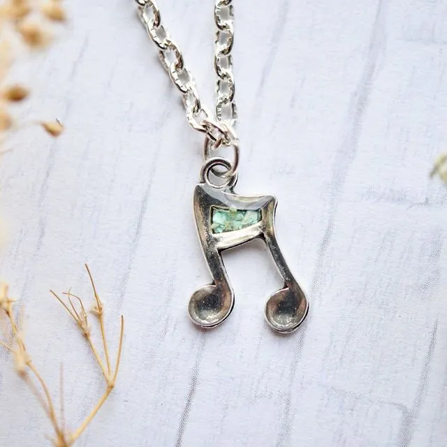 Real Pressed Flowers in Resin Silver Music Note Necklace