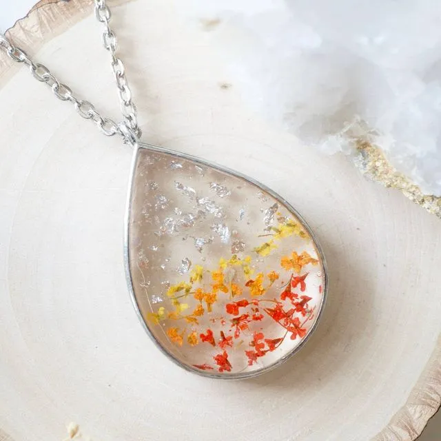 Real Pressed Flowers in Resin Silver Necklace