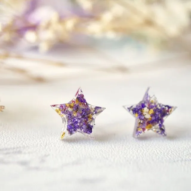 Star Real Dried Flowers and Resin Stud Earrings