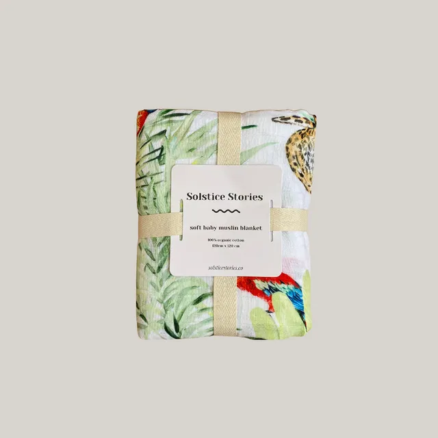 Large Organic Cotton Muslin Swaddle Blanket - Jungle Print