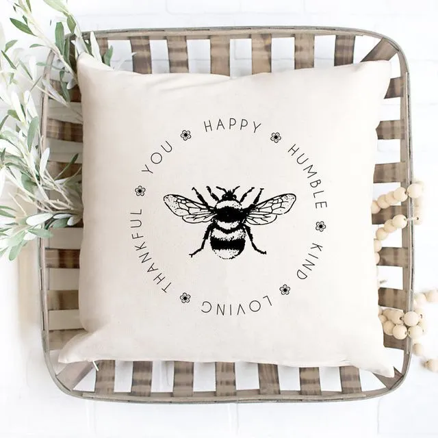 Bee Happy Pillow Cover - Farmhouse Pillow Cover
