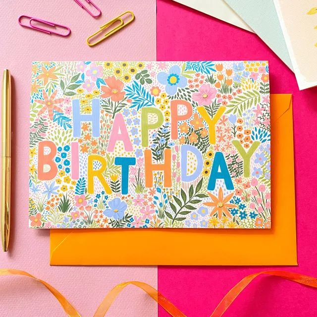 Floral Mix Happy Birthday Greeting Card