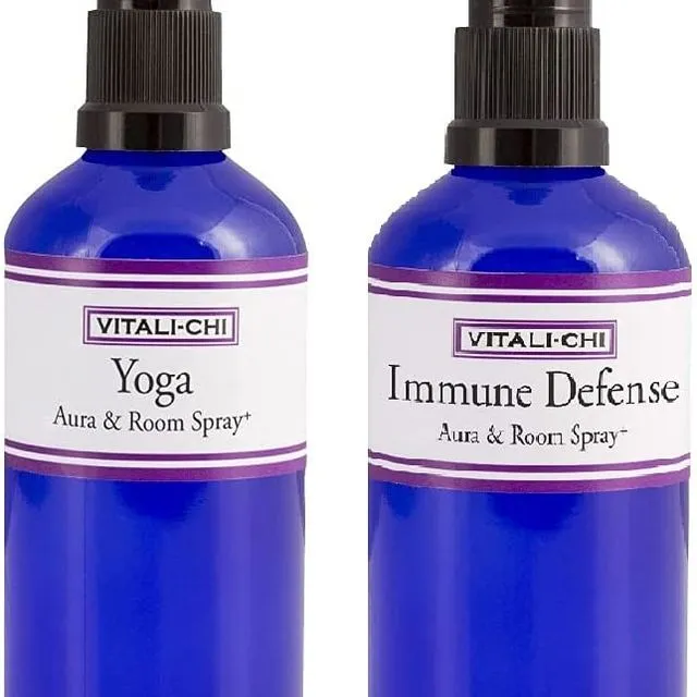 Vitali-Chi Immune Defense and Yoga Aura & Room Spray Bundle - with Teatree Lemon, Lemongrass, Lavender and Elemi Pure Essential Oils - 50ml