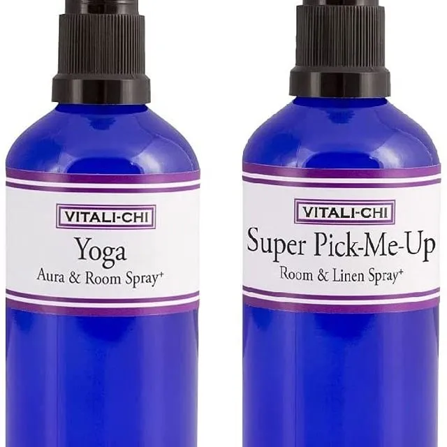 Vitali-Chi Super Pick-Me-Up and Yoga Aura & Room Spray Bundle - with Tangerine, Sweet Orange and Petitgrain, Lavender and Elemi Pure Essential Oils - 50ml