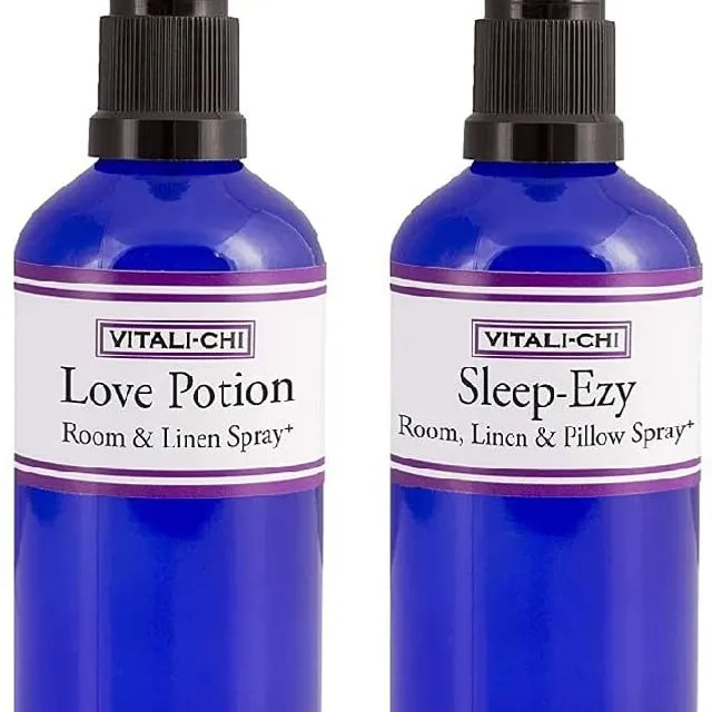 Vitali-Chi Love Potion and Sleep-Ezy Aura, Linen & Room Spray Bundle - with Rose Geranium and Ylang Ylang, Lavender and Chamomile Pure Essential Oils - 100ml