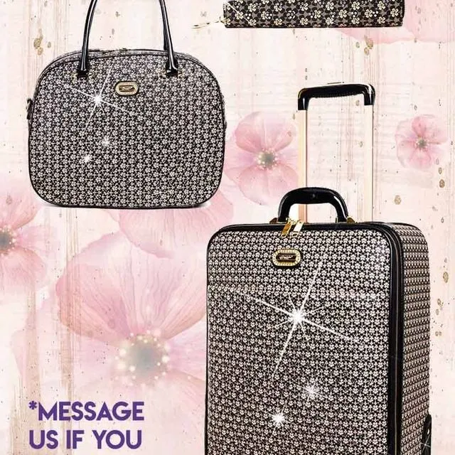 Galaxy Stars 3 Pcs. Vegan Leather Bags Luggage Set - Black Luggage + Handbag + Wallet