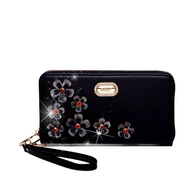 Twinkle Cosmos Florality Wristlet and Phone Holder Wallet - Black