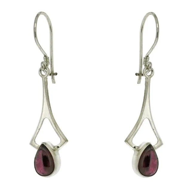 Garnet Cabochon Art Deco Earrings with safety catch and Presentation Box